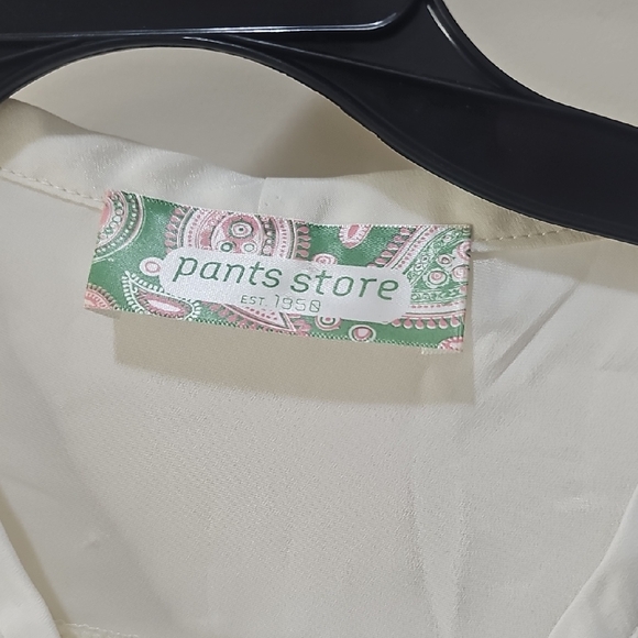 Cream Button Down Shirt with Mandarin Collar - Picture 2 of 3